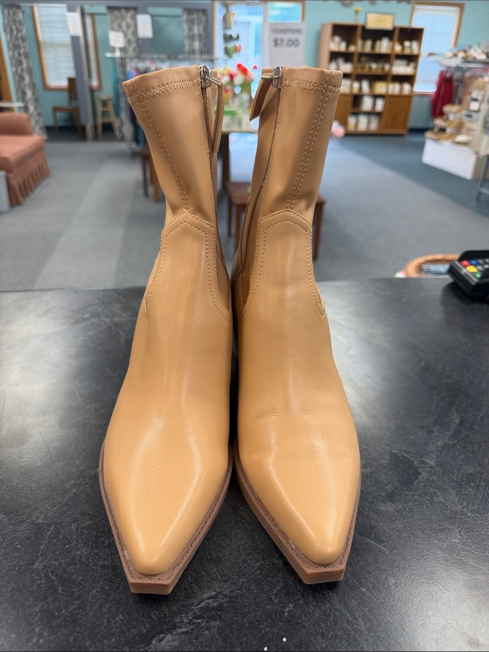 Dolce Vita Tan Pointed Mid-Calf Ankle Booties